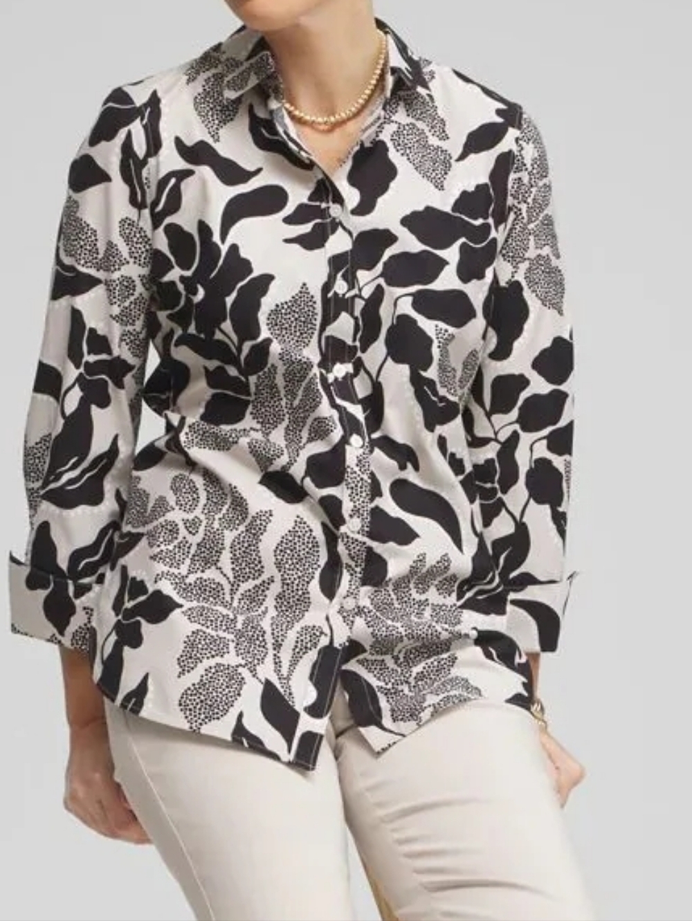 Chico's Black and Beige Printed Blouse